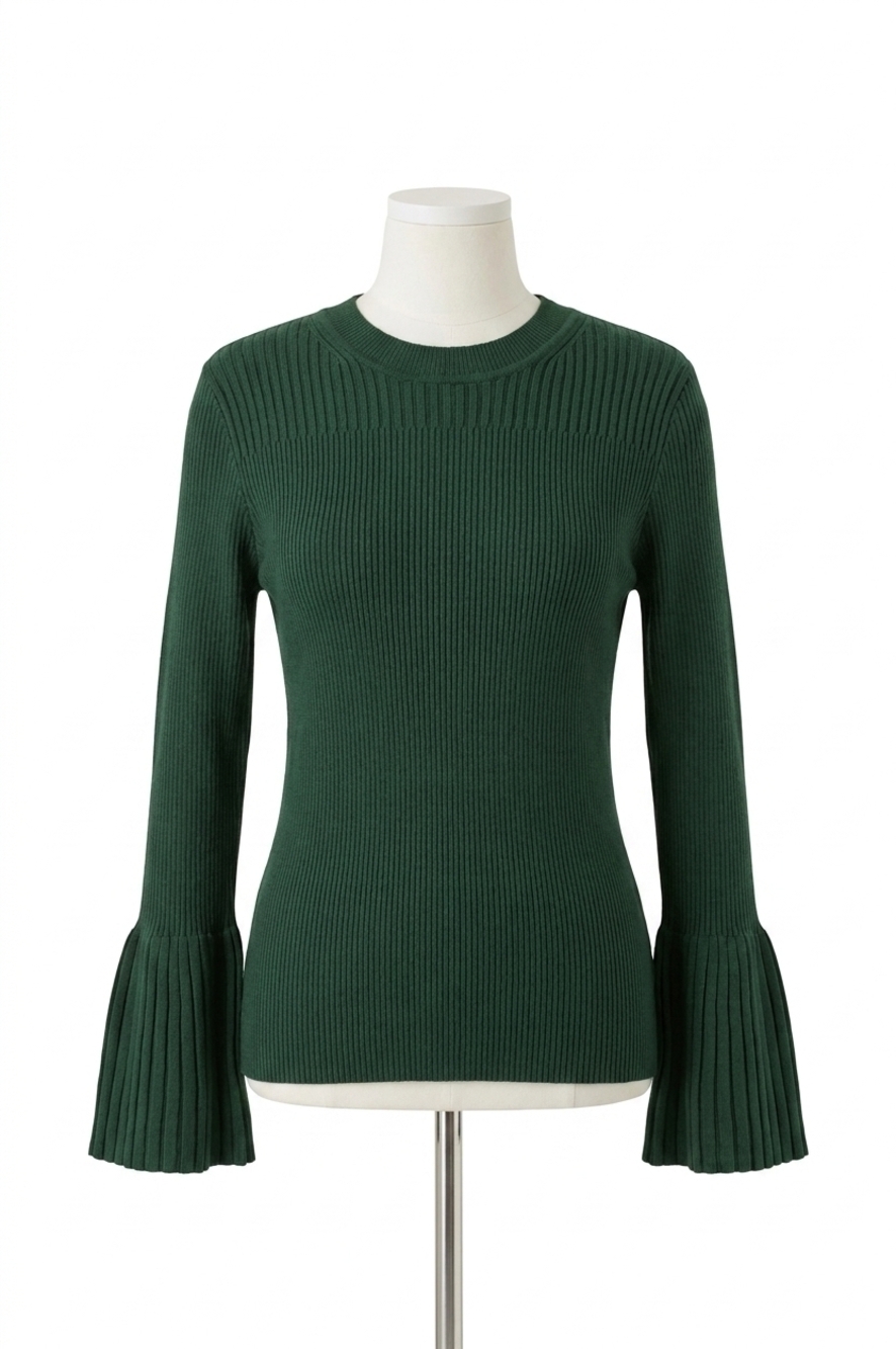 NEW ZIMMERMANN bell sleeve rib sweater in dark green
